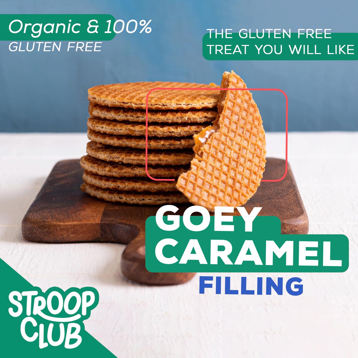 Stroop Club Gluten Free Caramel Stroopwafels - Organic Dutch Waffle Cookies - 24 Waffles (3 Packs of 8)