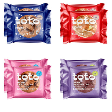 Kgf - Variety Pack Toto Gluten-Free Gooey Cookie  (2 Double Chocolate Chip  2 Sea Salt Chocolate Chip  2 Cinnamon  2 SMores) 2.25Oz  Pack Of 8