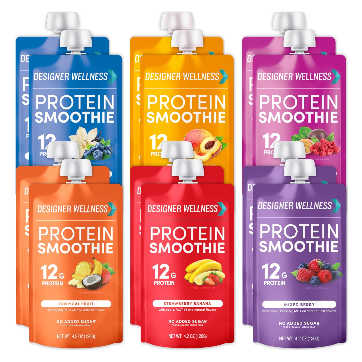 Designer Wellness Protein Smoothie, Real Fruit, 12g Protein, Low Carb, Zero Added Sugar, Gluten-Free, Non-GMO, No Artificial Col