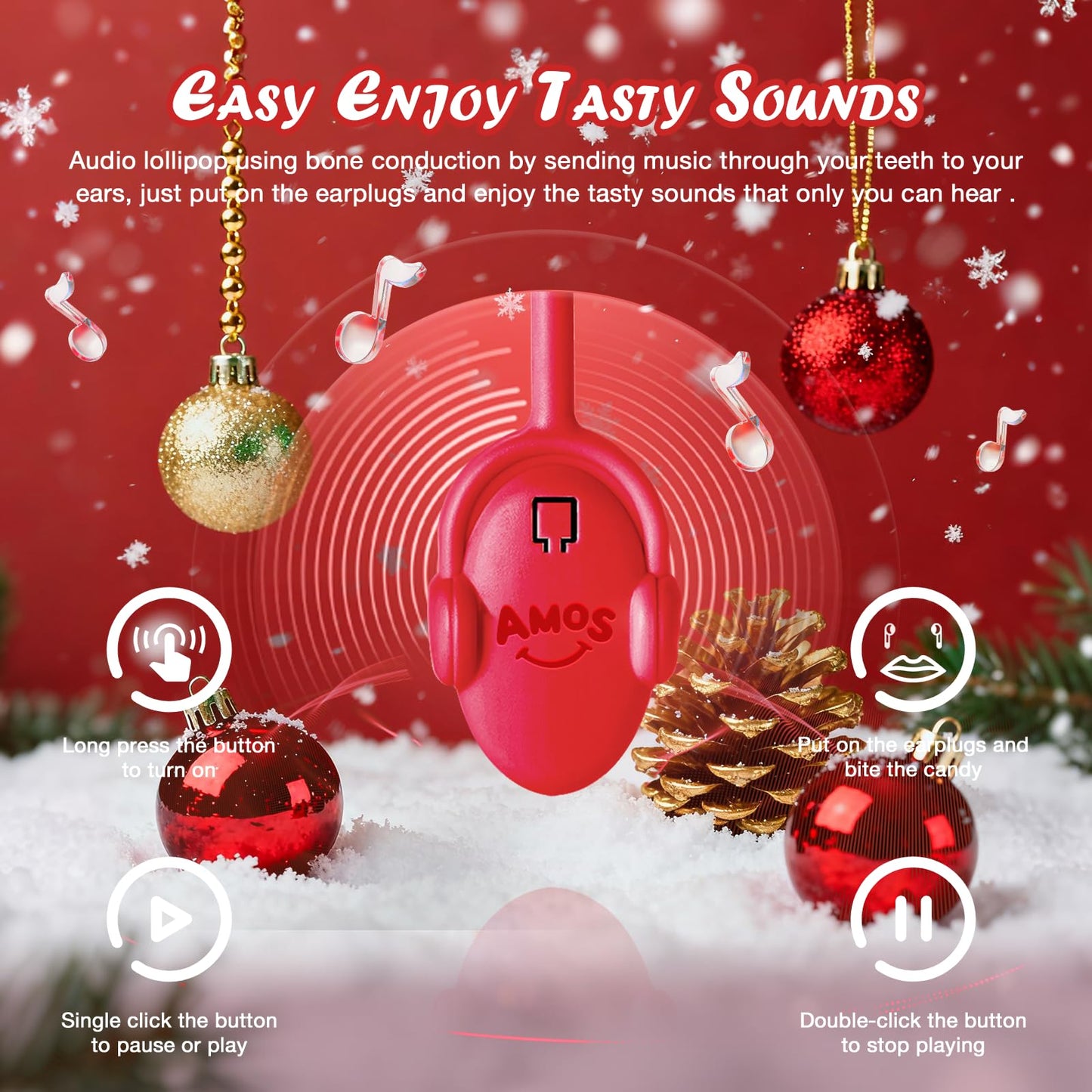 Amos Music Lollipop TastySounds Christmas Edition - Audio Singing Music Lollipop Gift Box  4-Pack