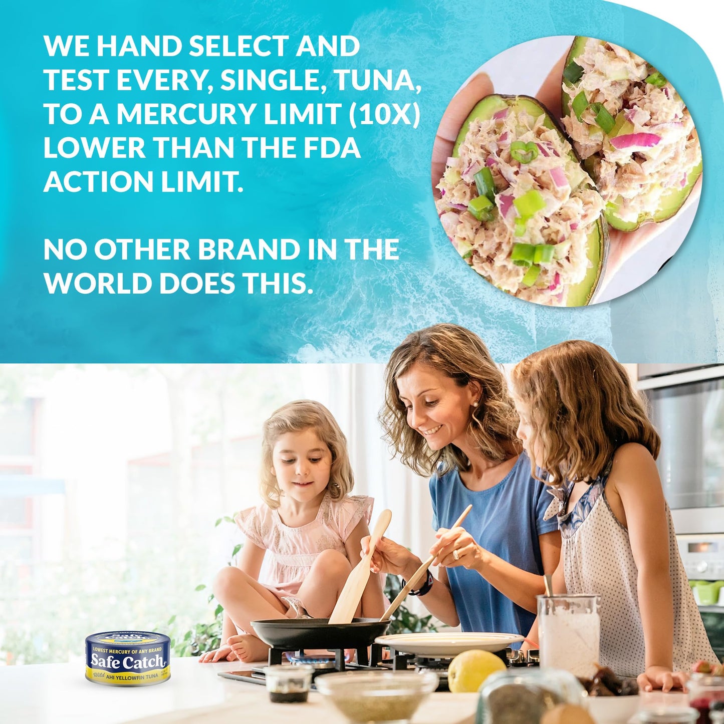 Safe Catch Wild Ahi Yellowfin Tuna Fish Canned, Wild Caught, Lowest Mercury, Lean Protein, Omega 3, Gluten-Free, Kosher, Pack Of