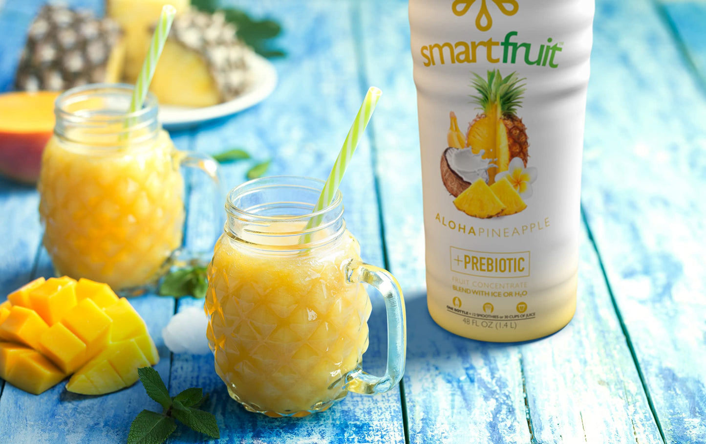 Smartfruit Aloha Pineapple + Prebiotic – 100% Real Fruit Purée With Pineapple, Banana, Apple & Coconut – Great For Smoothies, Juice, Yogurt, Cocktails, Teas – High In Vitamin A – 2-Pk, 48Oz Each