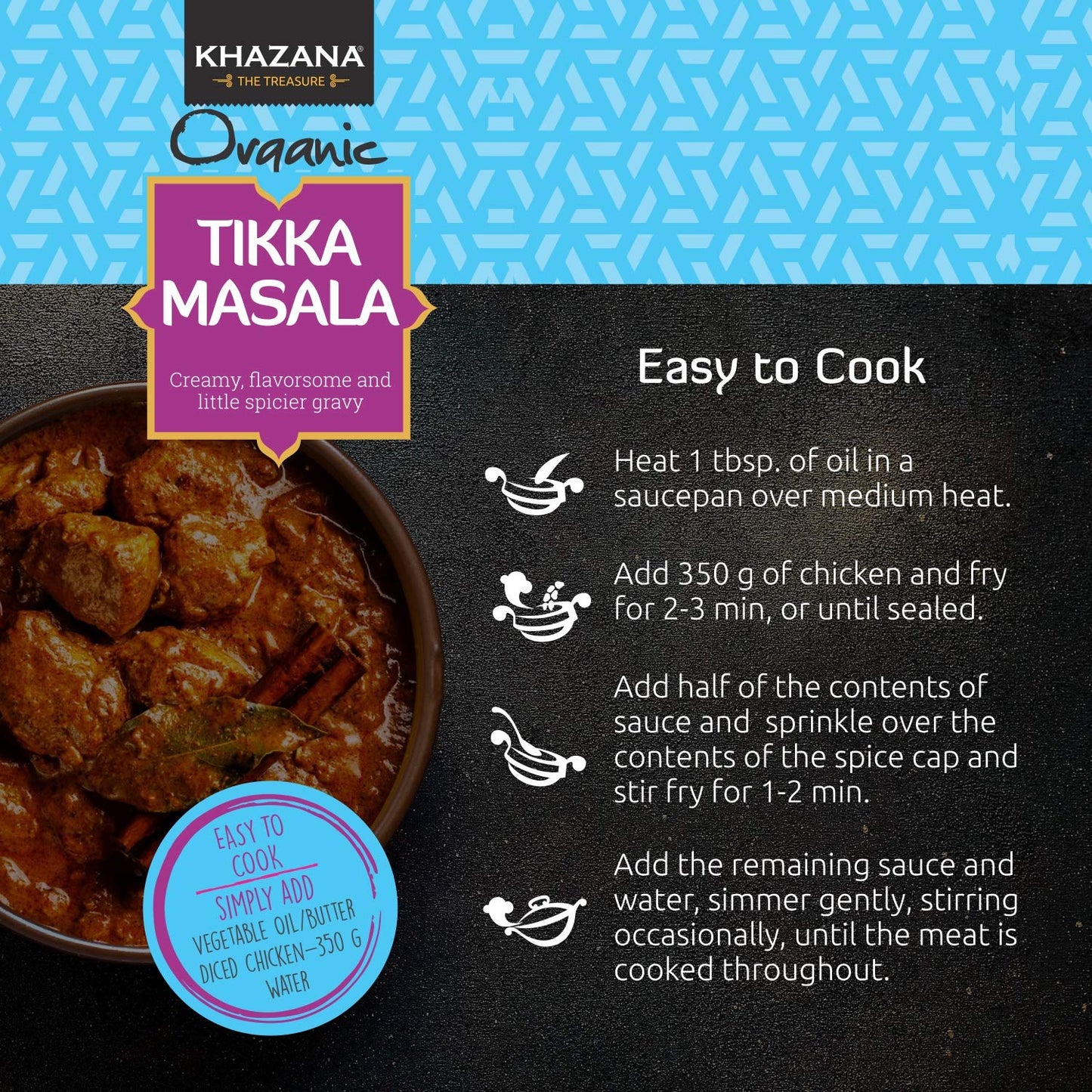 Khazana Organic Tikka Masala Indian Simmer Sauce - 6 X 12.7Oz Jars | Non-Gmo, Vegan, Gluten Free, Kosher | Authentic Indian Meal