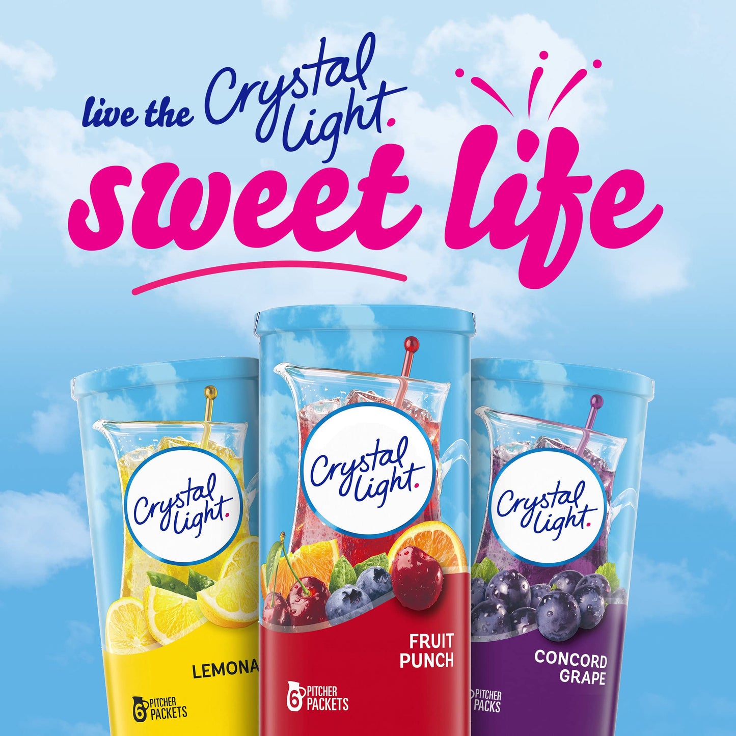 Crystal Light Fruit Punch Artificially Flavored Powdered Drink Mix, 72 ct Pack, 12 Canisters of 6 Pitcher Packets