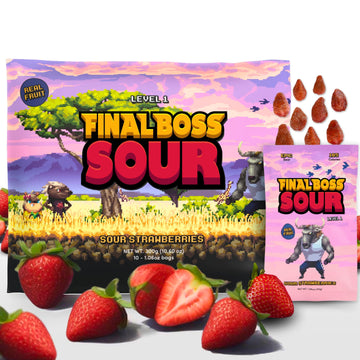 Final Boss Extremely Super Sour Candy, Natural Chewy Strawberry Gummies Made With Dried Fruit, Free Of Artificial Colors, Low Ca