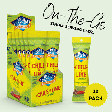 Blue Diamond Almonds, Single Serving Chile N Lime Flavored Snack Nuts Great For Road Trips, Lunches, And On-The-Go, 12 Packs, 1.