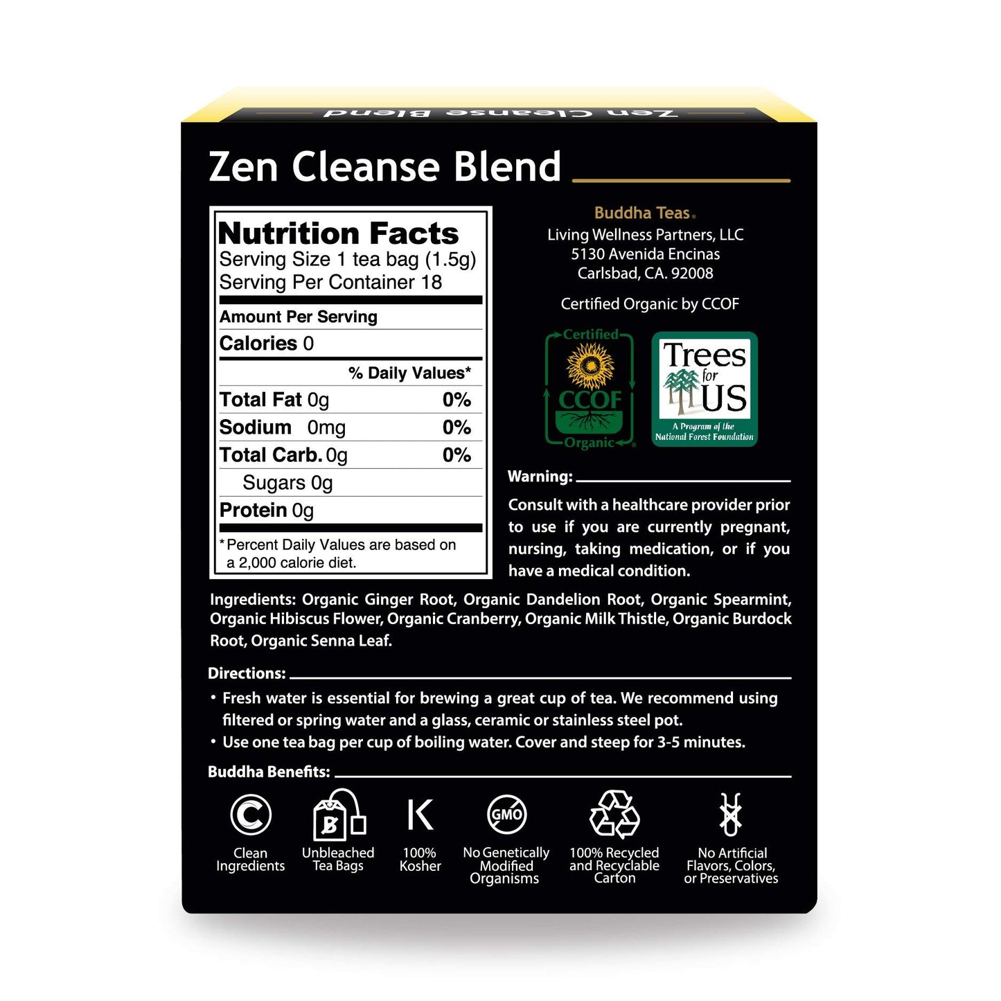 Buddha Teas Organic Zen Cleanse Blend Tea - 18 Bleach-Free Tea Bags - OU Kosher, USDA Organic, Model BTE09