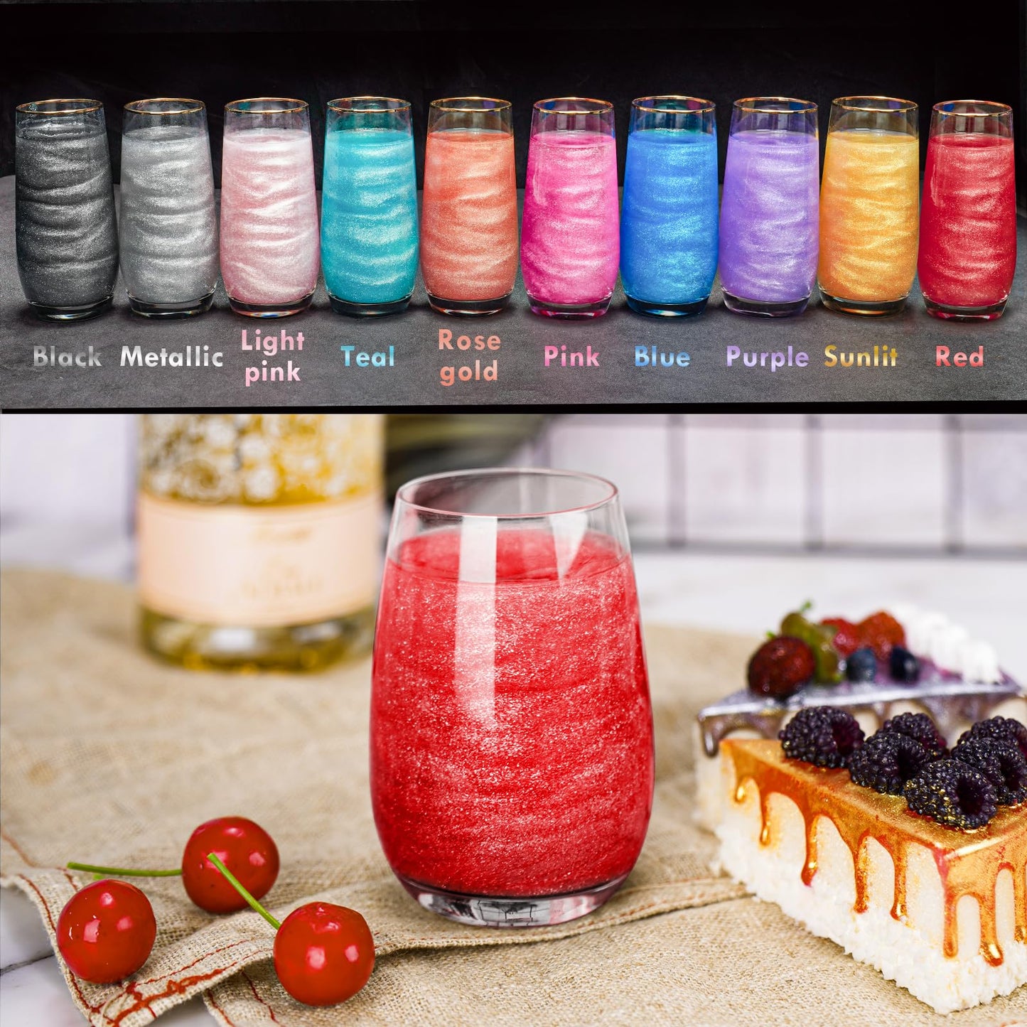 NiHome Glimmer Powder - Edible Metallic Food Decorating Dust, 5g/0.18oz, Red, Vegan, Perfect for Cakes, Desserts, and Beverages