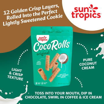 Sun Tropics CocoRolls Original Flavor- 6 count (4 oz each) | Crisp Rolled Wafer Cookies, Coconut Rolls Made With Pure Coconut Cr