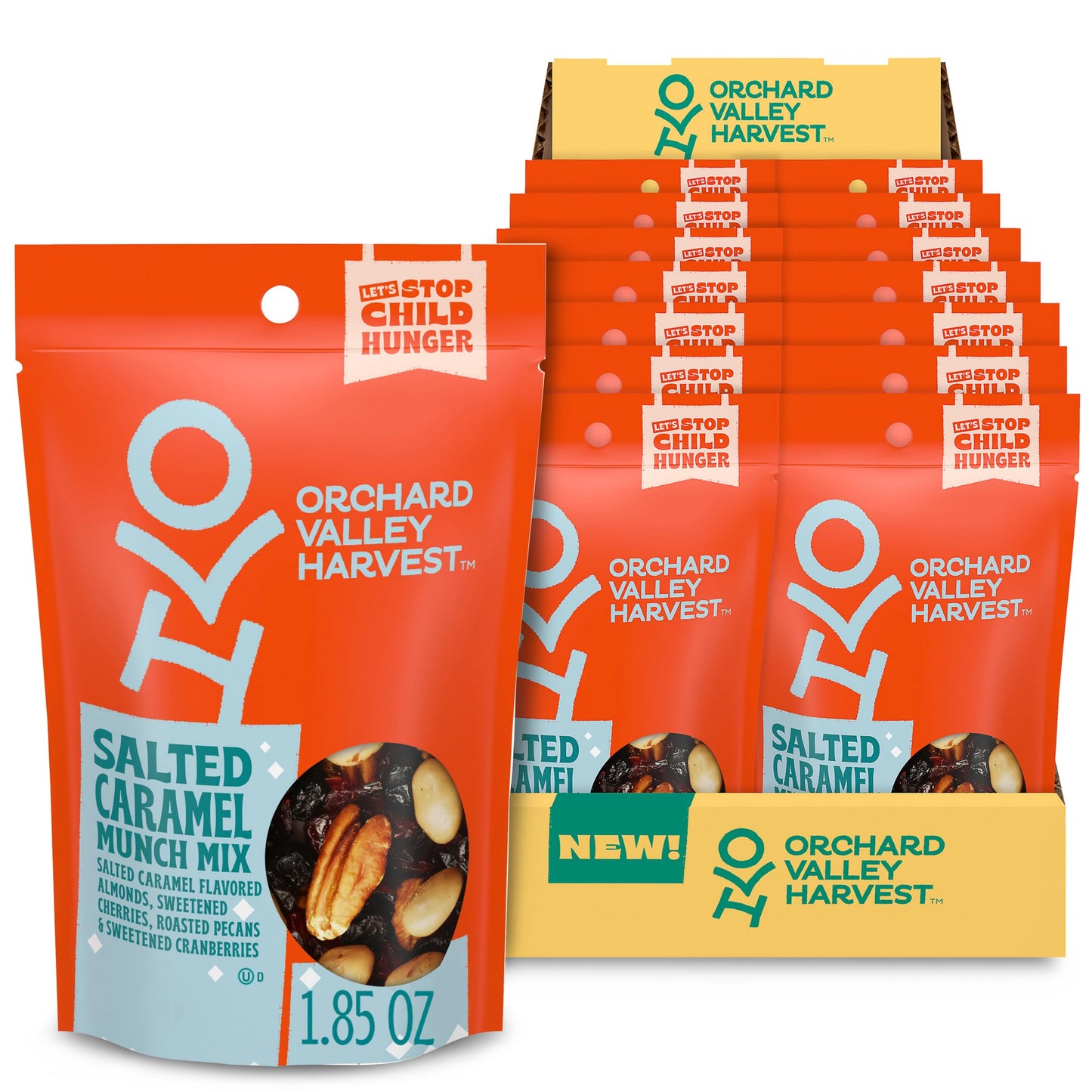 Orchard Valley Harvest Salted Caramel Munch Mix, 1.85 oz Resealable Bags, Salted Caramel Flavored Almonds, Sweetened Cherries & 