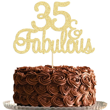 Gyufise 1Pc 35 & Fabulous Cake Topper Gold Glitter Thirty Five And Fabulous Cake Toppers Happy 35Th Birthday Cake Pick For 35Th