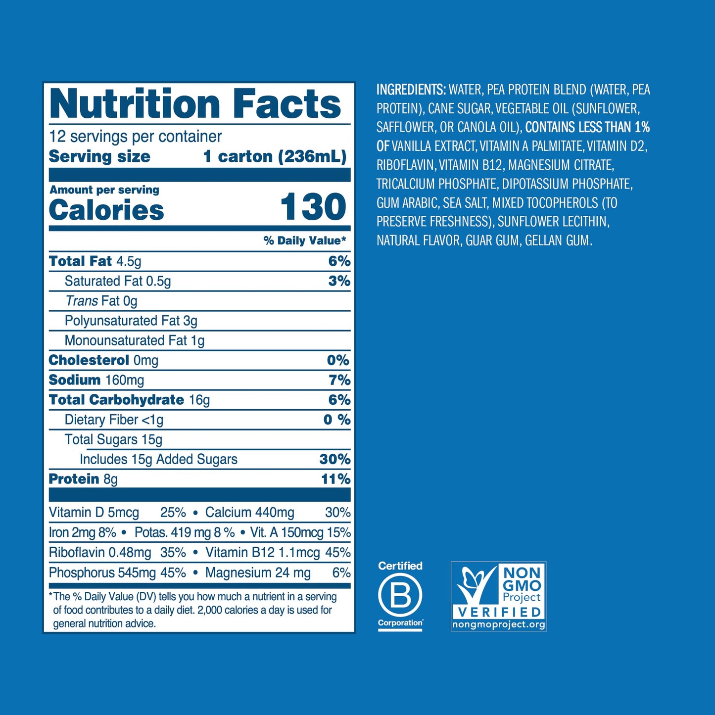 Ripple Non-Dairy Milk, Vanilla | Vegan Milk With 8g Pea Protein | Shelf Stable Single Serve Cartons | On-The-Go | Non-GMO, Plant