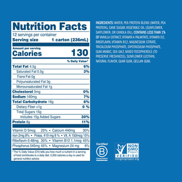 Ripple Non-Dairy Milk, Vanilla | Vegan Milk With 8g Pea Protein | Shelf Stable Single Serve Cartons | On-The-Go | Non-GMO, Plant