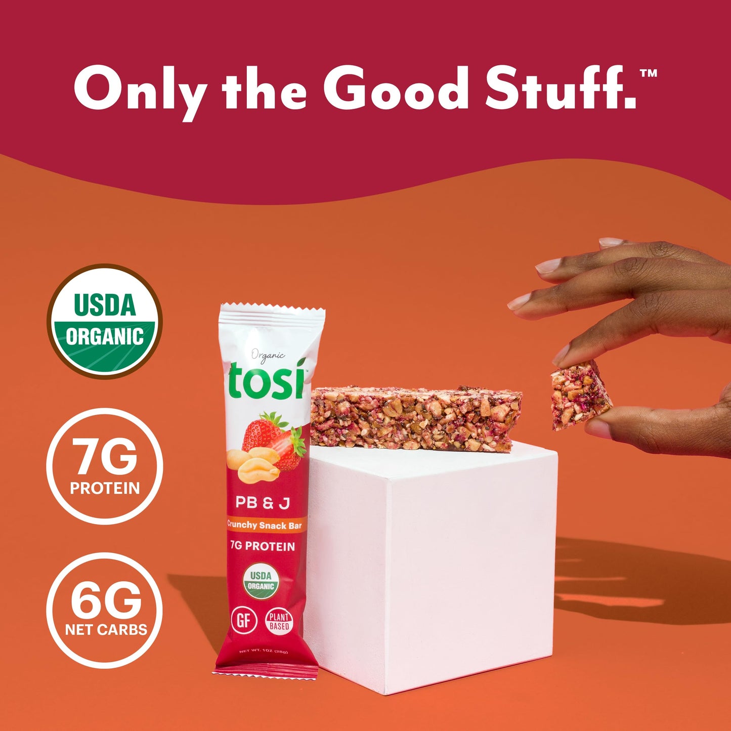 Tosi Peanut Butter & Jelly Protein Bars, Vegan, Gluten-Free, 12 Count, Plant-Based Snacks, 1 oz each