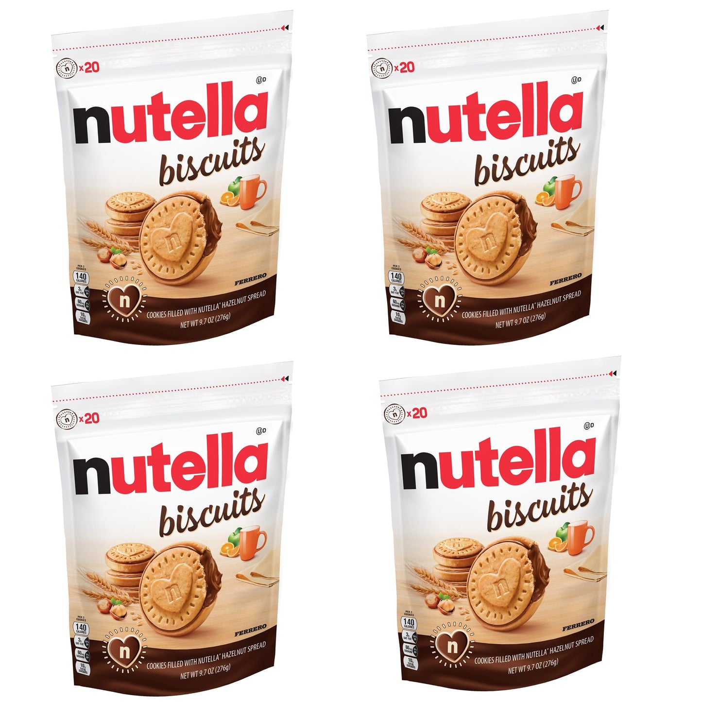 Nutella Biscuits with Hazelnut Spread, Creamy Center - 4 Bags, Total Net WT 38.8 oz