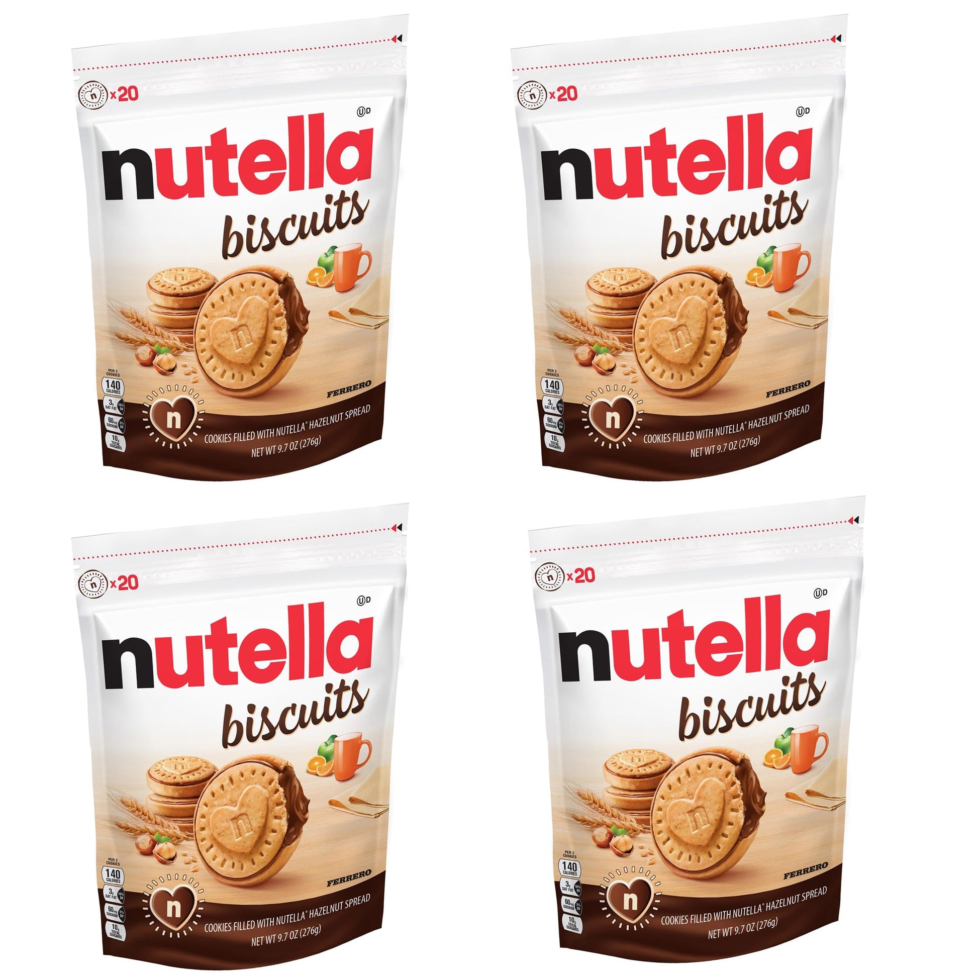 Nutella Biscuits with Hazelnut Spread, Creamy Center - 4 Bags, Total Net WT 38.8 oz