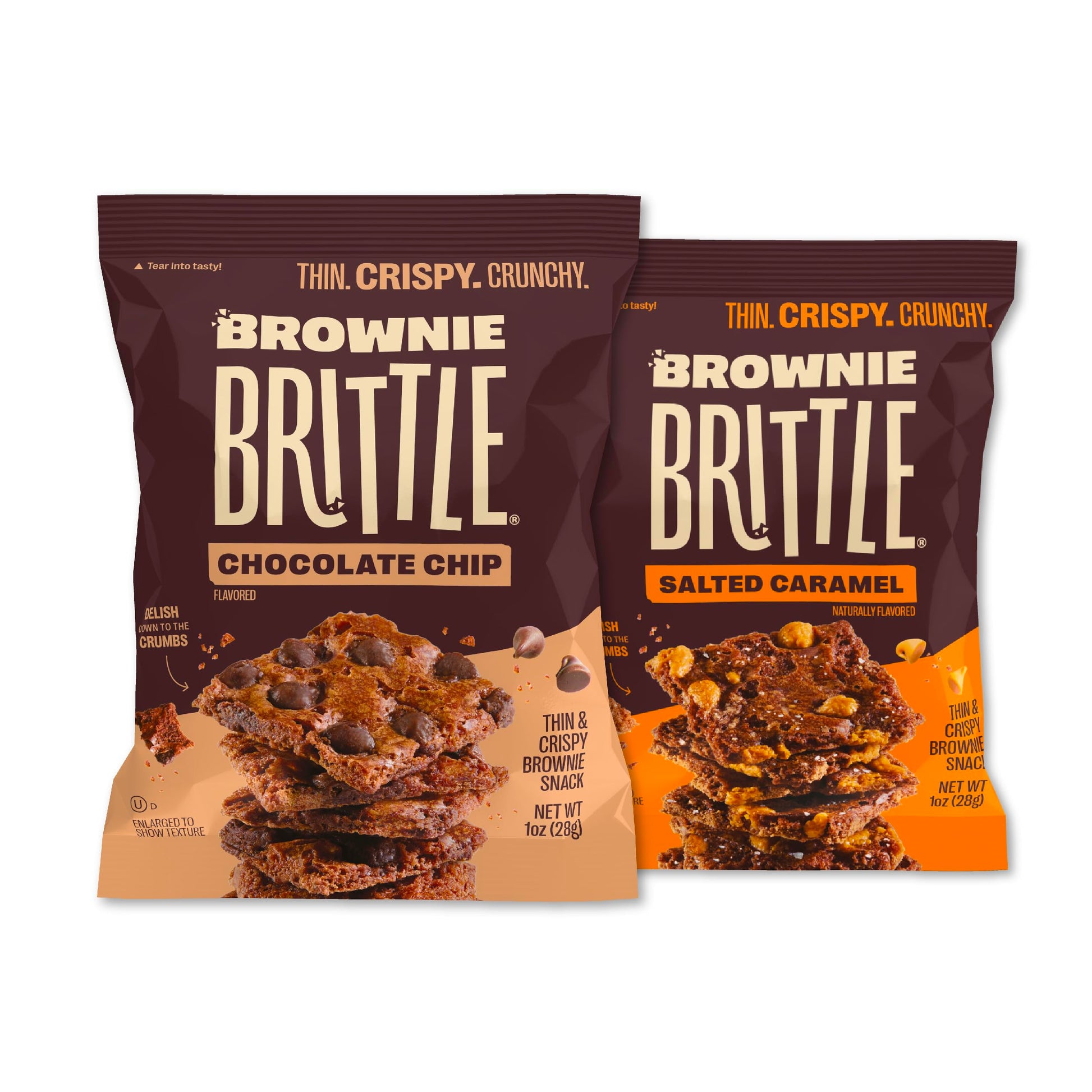 Brownie Brittle - Chocolate Chip & Salted Caramel Thin and Crispy Sweet Snacks (Pack of 20, 1 oz), Rich Gourmet Brownie Bites De