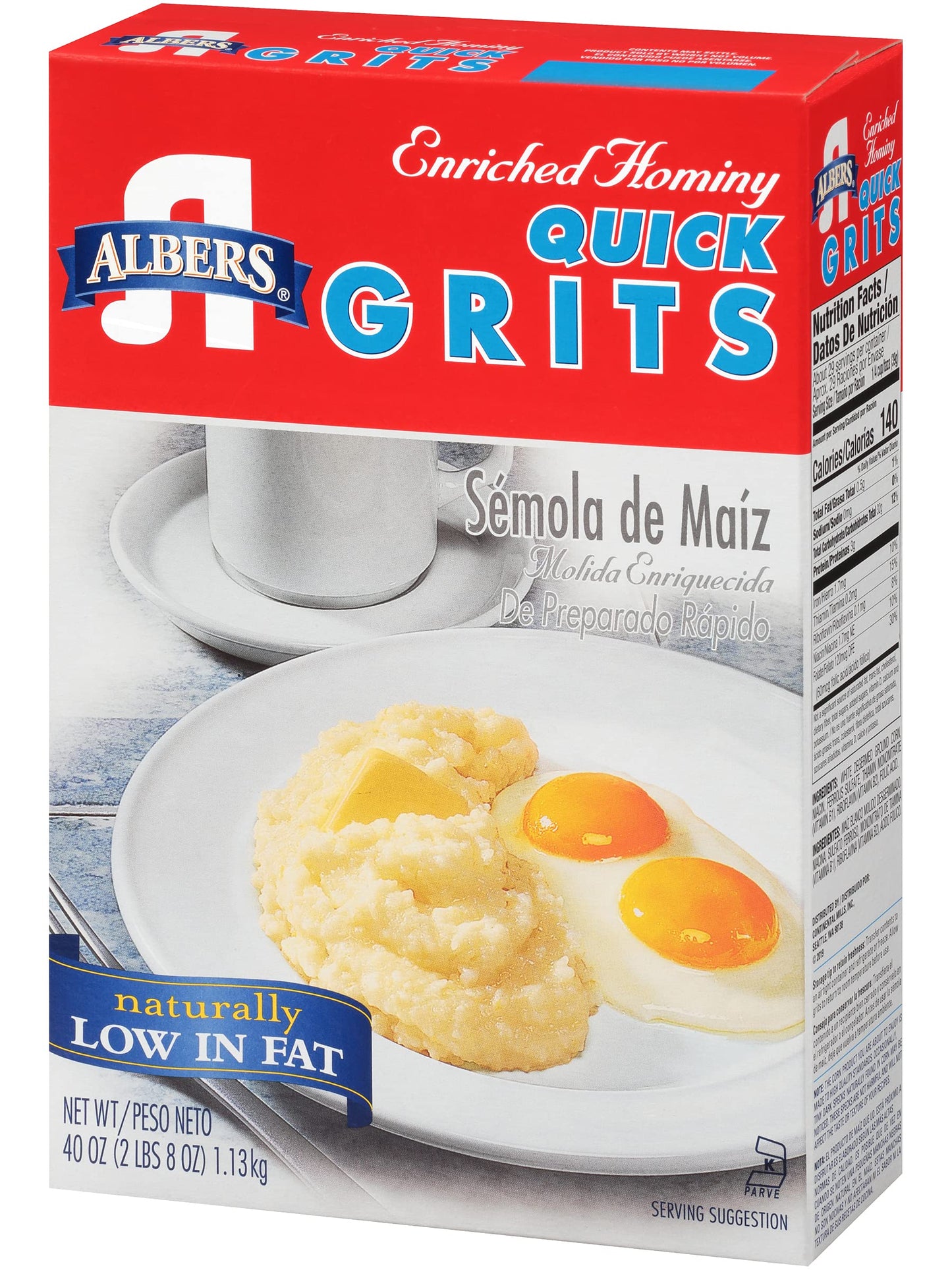 Albers Enriched Hominy Quick Grits, Naturally Low in Fat, 40 OZ Box