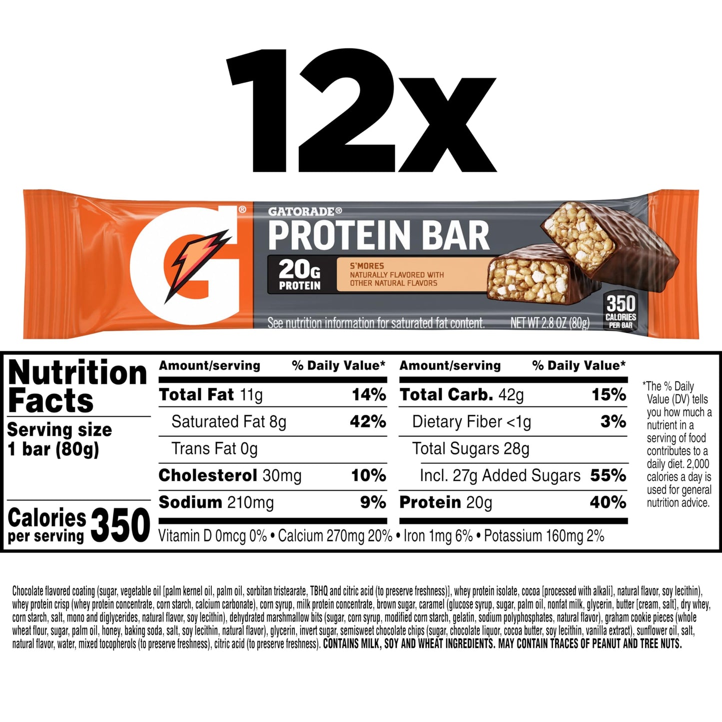Gatorade Whey Protein Recover Bars, Smores, 12 Count(Pack Of 1)