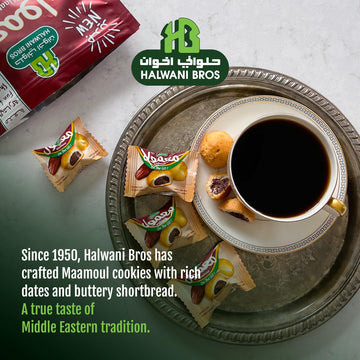 HB Halwani Bros Cookies, 100% All Natural Medium Mamoul Date Filled Shortbread Biscuits, Slightly Sweet, No Preservatives, No Ad