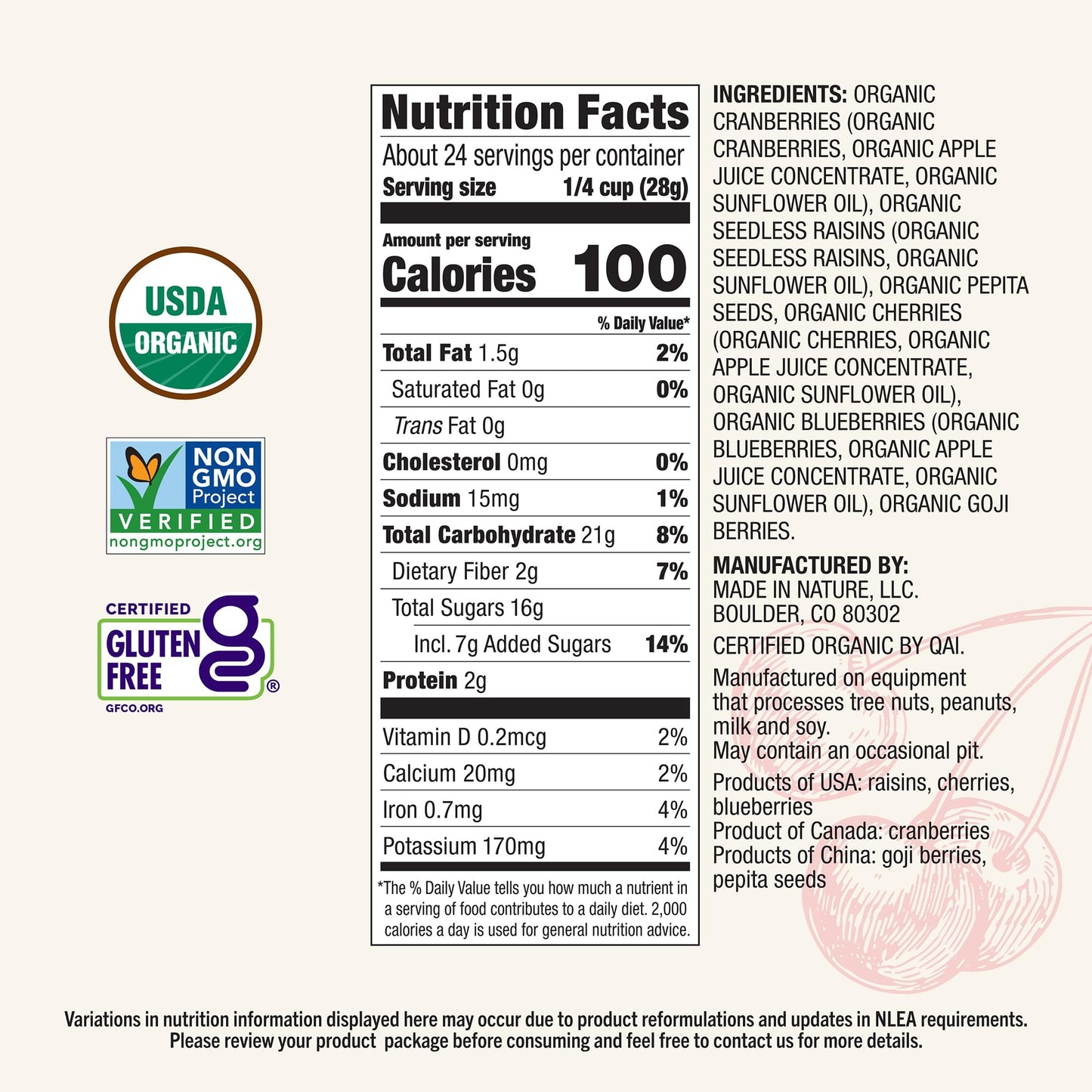 Made in Nature Organic Superberry Fruit Fusion, 24 Ounce (Pack of 1) - Fruit and Nut Trail Mix, Non-GMO, Unsulfured, Gluten Free