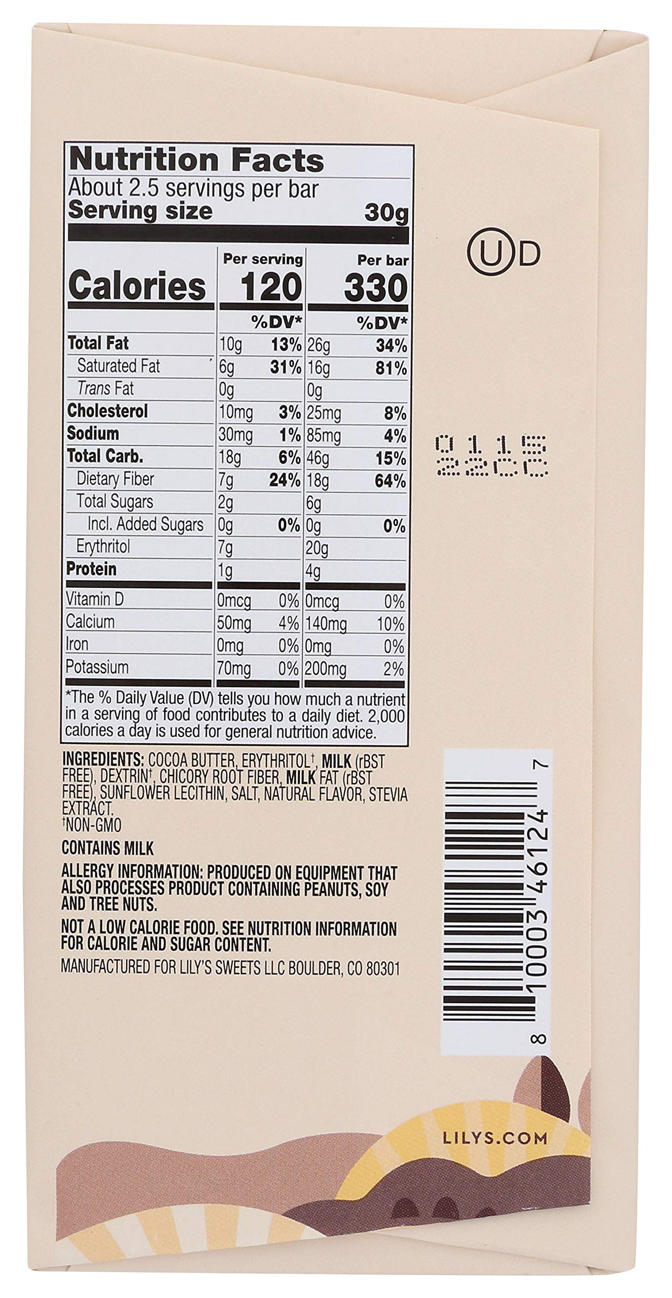 Lilys Sweets Original White Chocolate Style Bar 2.8 Ounce
