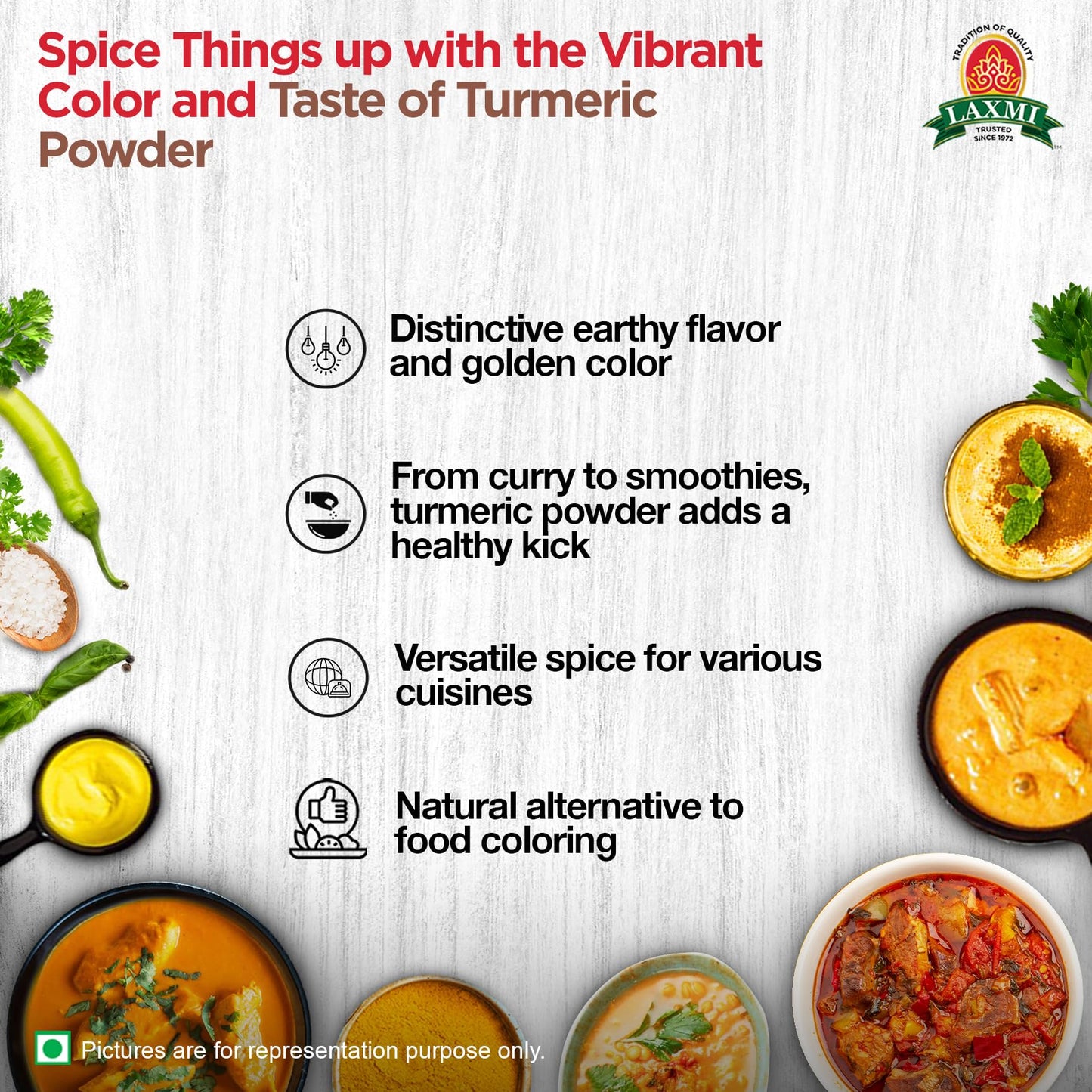 Laxmi Turmeric Powder - 14oz (400g) | Nutrient-Rich Natural Turmeric Powder | Non-GMO certified | Guaranteed Quality and Taste