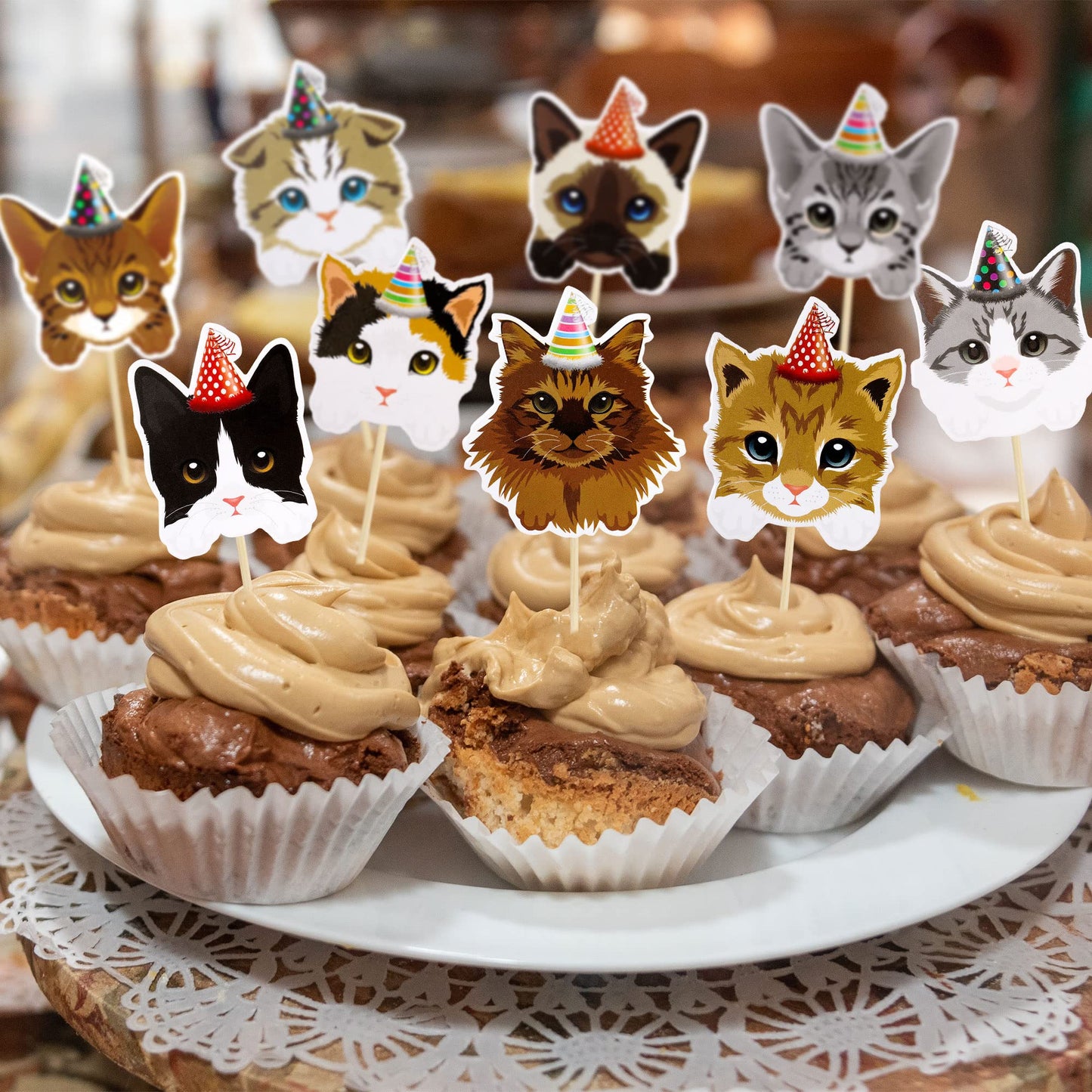 Gyufise Cat Cupcake Toppers, 36Pcs Kitten Theme Cake Decorations, Paper, Model ZN0606, Color 6-cat