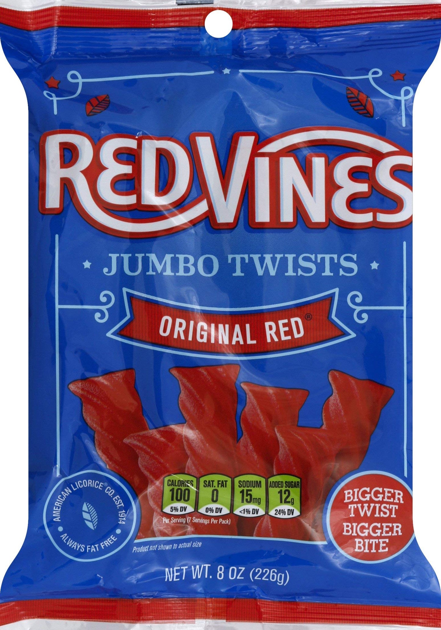 Red Vines Jumbo Licorice, Original Red Flavor, 8Oz Bags (12 Pack), Soft & Chewy Candy Twists