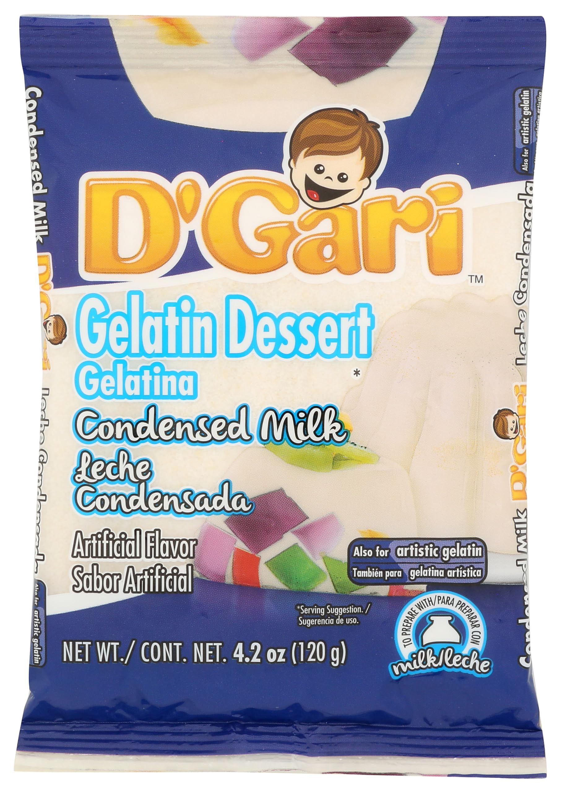 DGari Gelatin, Pack of 5 Assorted Flavors, 4.2oz each: 1-Condensed Milk, 1-Crystal, 1-Coconut, 1-Pineapple, 1-Strawberry.