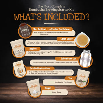 Kombucha Home Brewing Starter Kit | 5-Inch Large Scoby Kombucha Starter Kit | Complete Kit Includes What You Need w/ 16 oz Starter Tea  Brewing Jar & Brewing Supplies | Brew Unlimited Kombucha