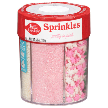 Betty Crocker 6 Cell Sprinkles, Pretty in Pink, Dessert Sprinkles for Cake, Cupcake, Cookies, Gender Reveal, Baby Showers, Pink 