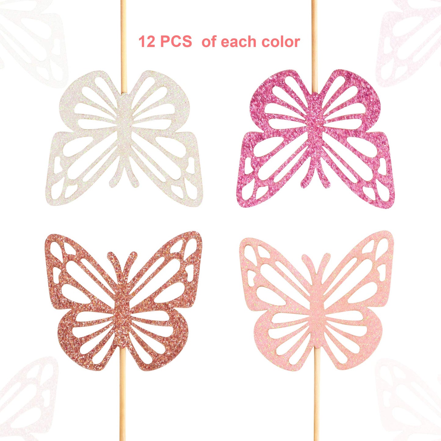 Ercadio 48 Pack Assembled Butterfly Cupcake Toppers Colorful Glitter Butterfly Cupcake Picks Baby Shower Kids Birthday Party Cak