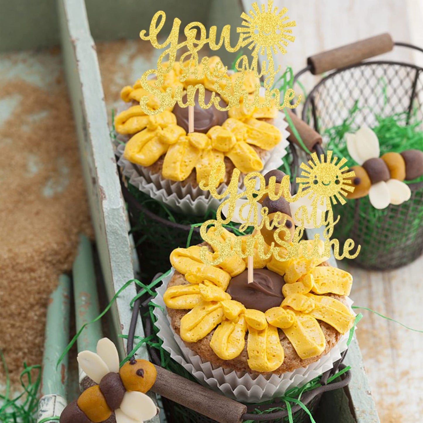 24 Pcs You Are My Sunshine Cupcake Toppers With Gold Glitter Sun Smile Face Bridal Shower Sunshine Cupcake Picks Wedding Engagem