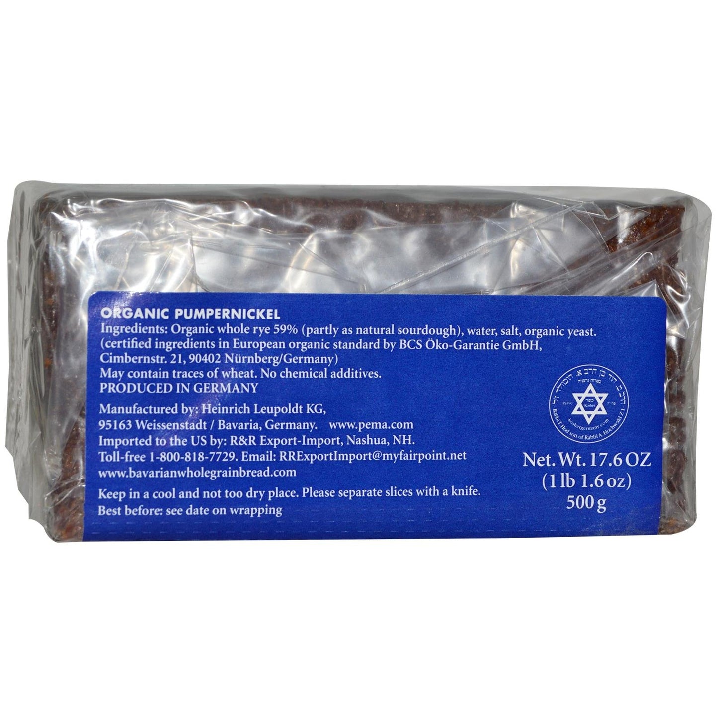 Bavarian Bread Organic Pumpernickle Rye, 17.6 Oz