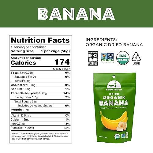 Mavuno Harvest Dried Banana Chips Fruit Snacks | Organic Dried Banana | Healthy Snacks For Kids & Mature-Themeds | Unsweetened Banana Chips | Gluten Free Snack | Vegan, Non Gmo, Direct Trade | 2 Oz, Pack Of 6