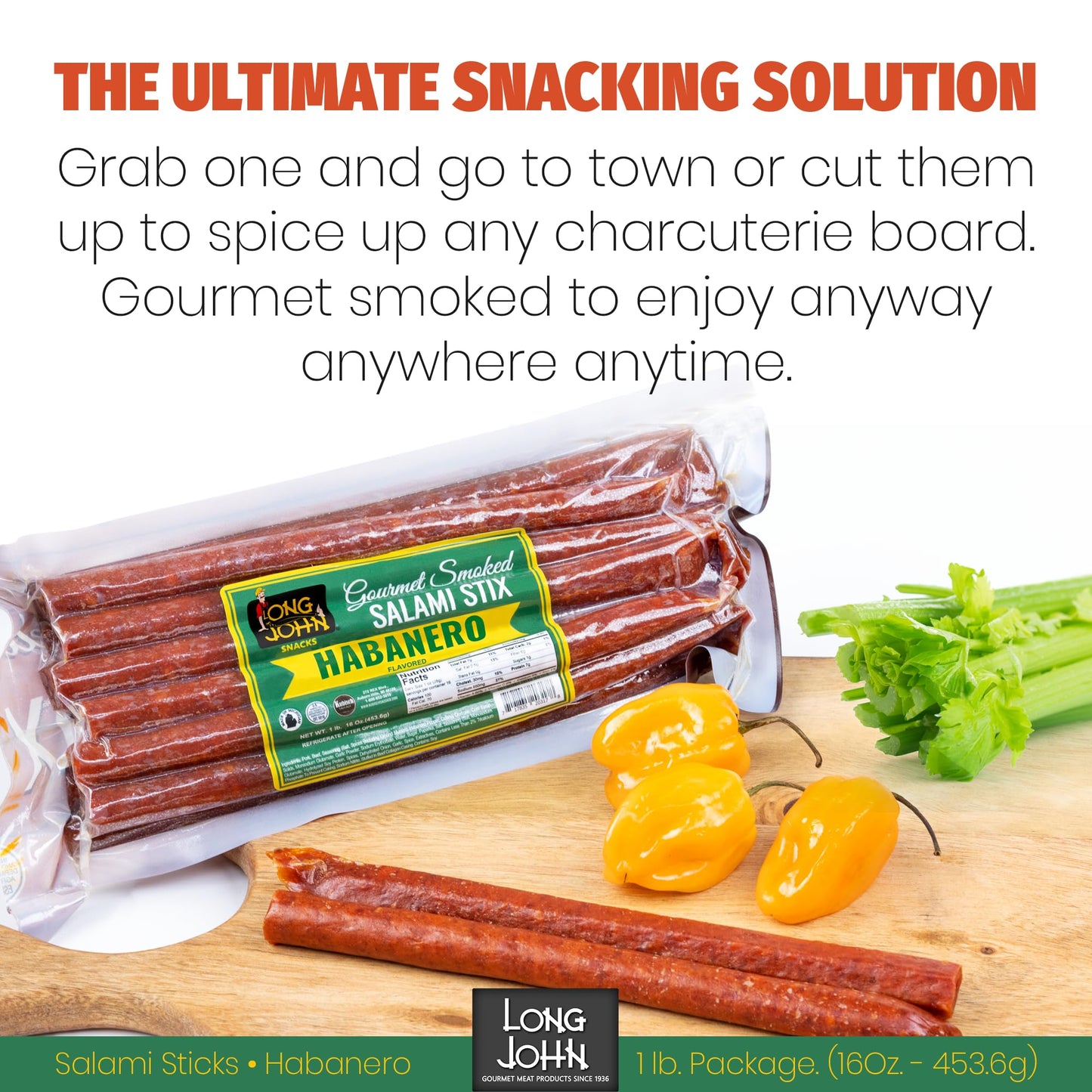 Long John Snacks Dried Salami Sticks - High Protein, Low Carb, Gluten-Free - 16 Oz Pack