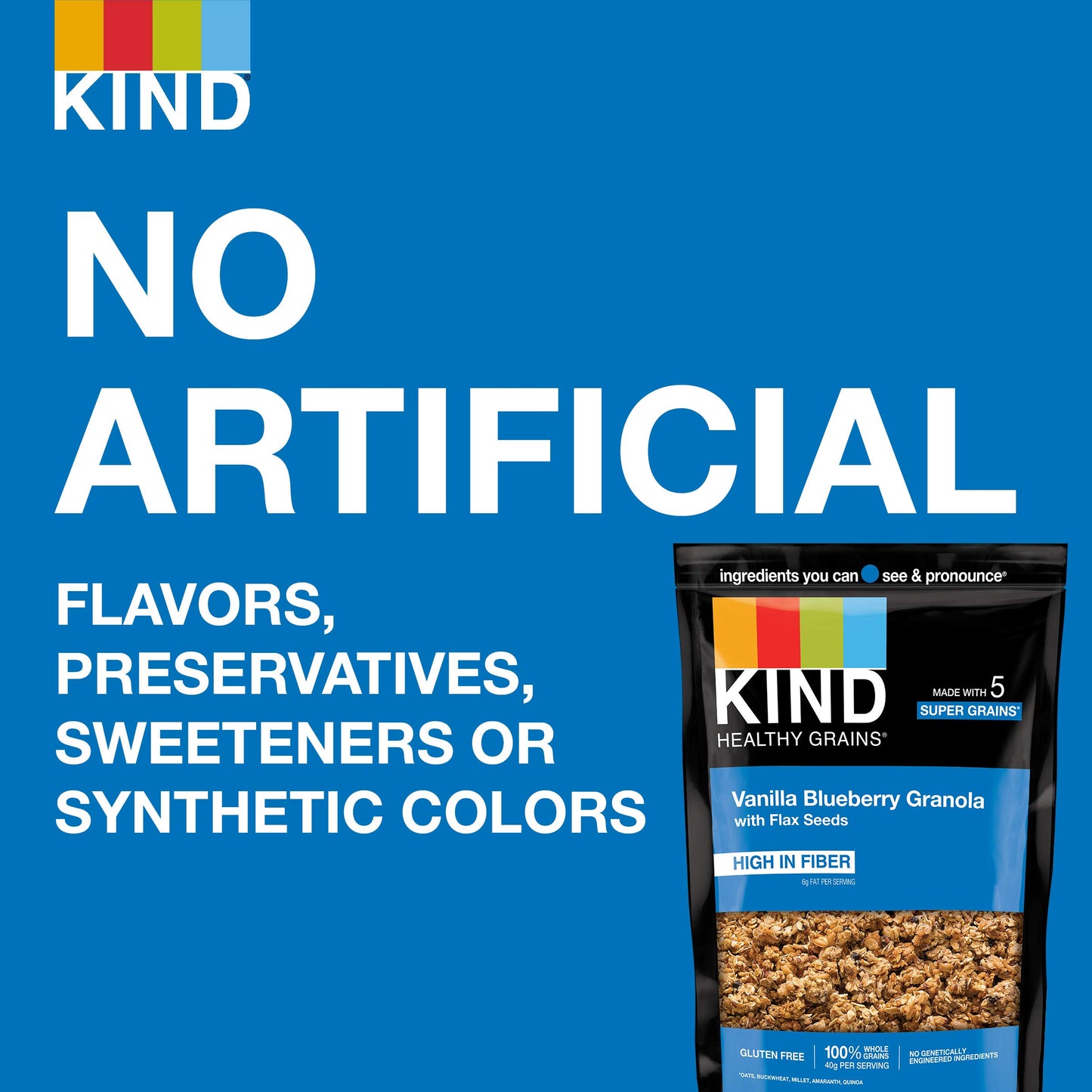 Kind Healthy Grains Granola, Healthy Snack, Vanilla Blueberry Granola With Flax Seeds, Snack Mix, 11 Oz (6 Bags)