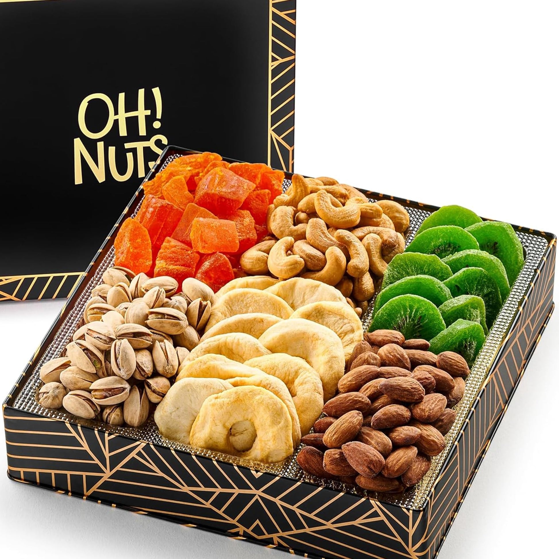 Oh! Nuts Dried Fruit and Nuts Gift Basket - Premium Dried Fruits & Nuts Square Gift Tin for Special Occasions - Birthday, Annive
