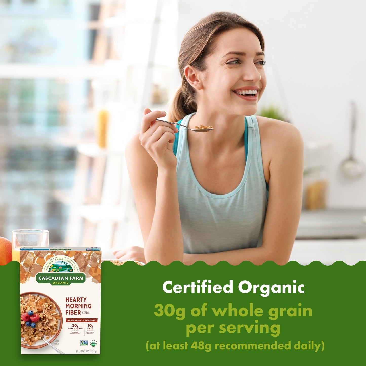 Cascadian Farm Organic Hearty Morning Fiber Cereal, Made with Whole Grain, 14.6 oz