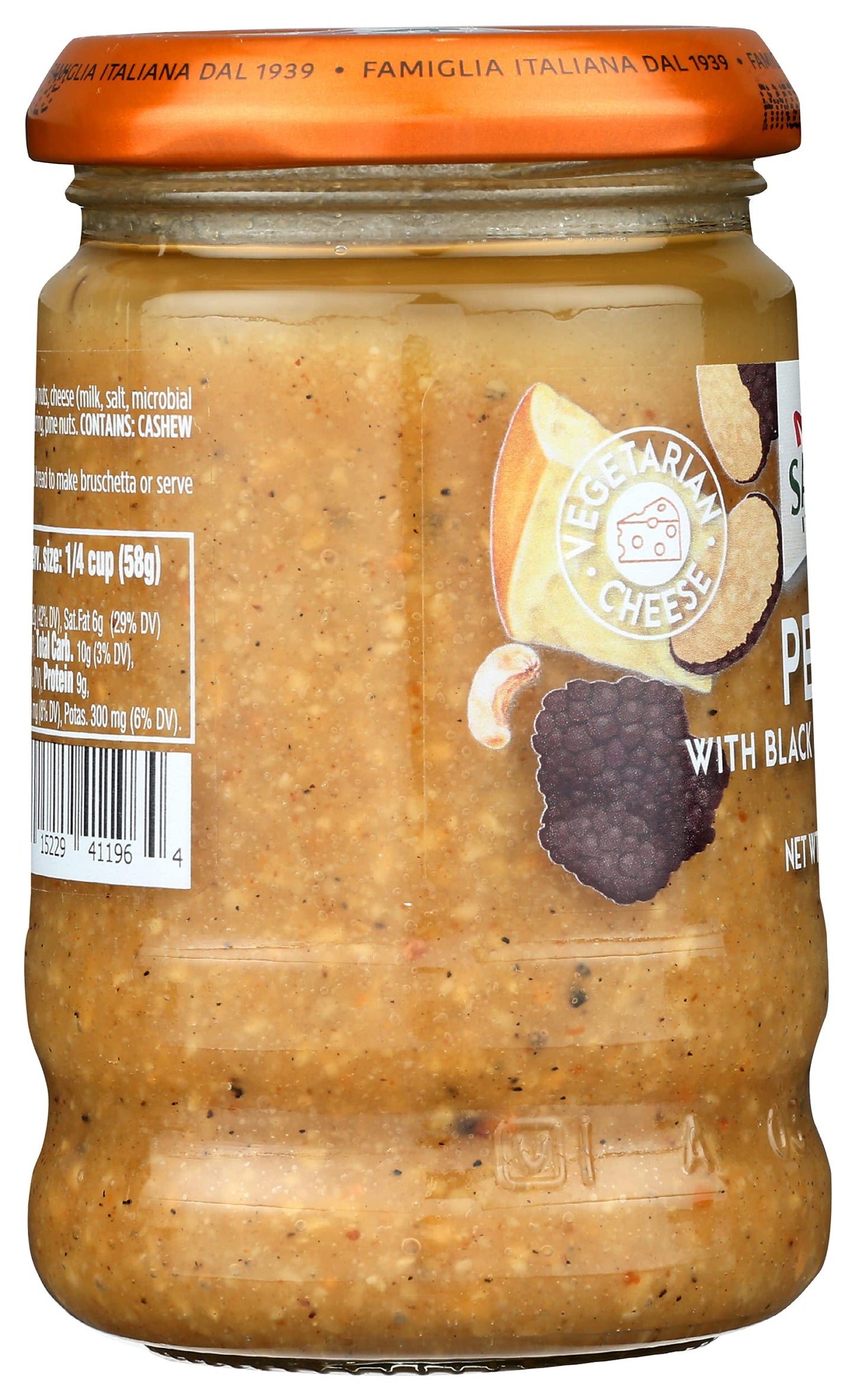 Sacla Pesto With Black Summer Truffle | Italian Basil Pesto Sauce With Real Truffle & Cheese | 6.7 Oz Glass Jar | Gourmet Non-Gmo Paste | Imported From Italy