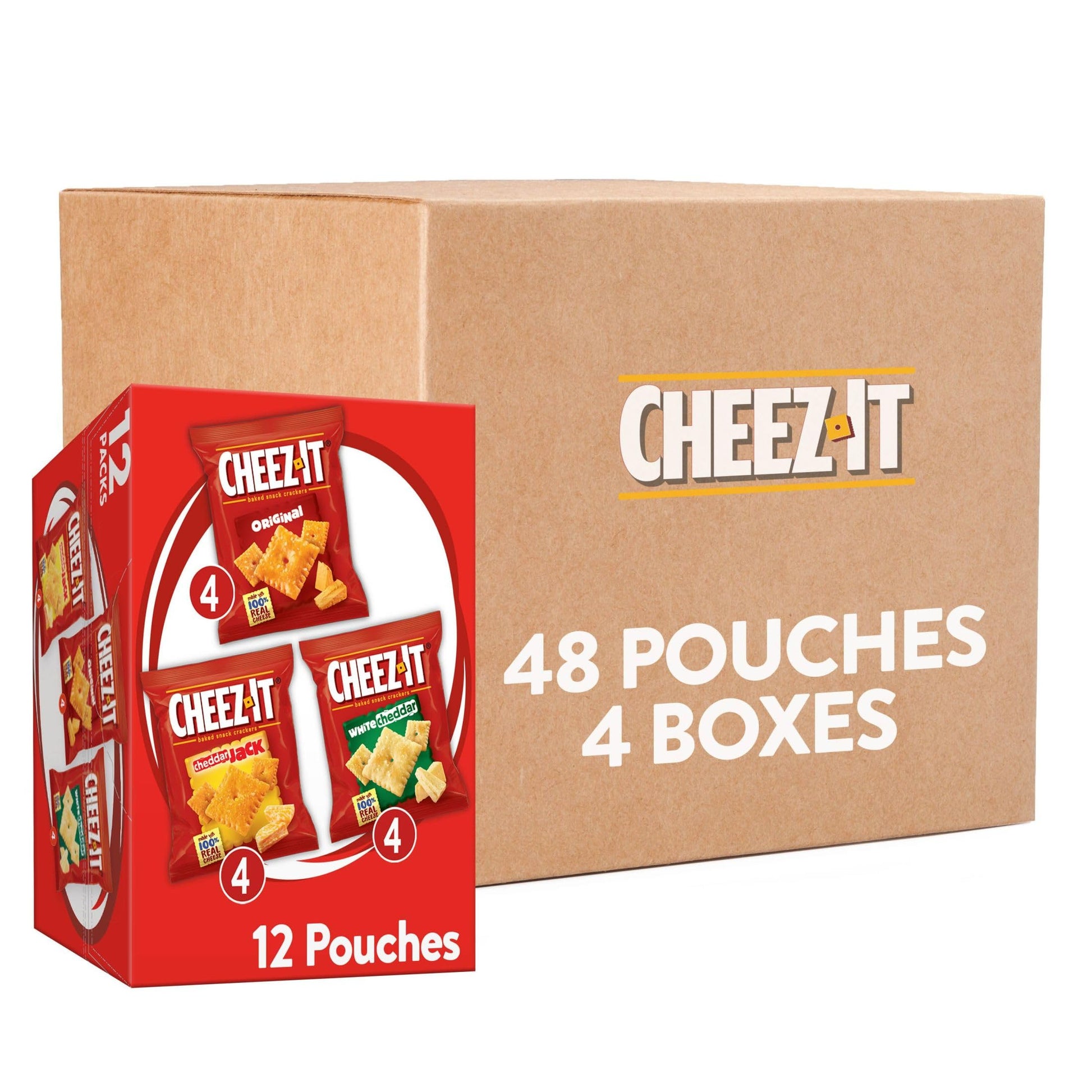 Cheez-It, Baked Snack Cheese Crackers, Variety Pack, Original, White Cheddar, Cheddar Jack, 12.1Oz (4 Count)