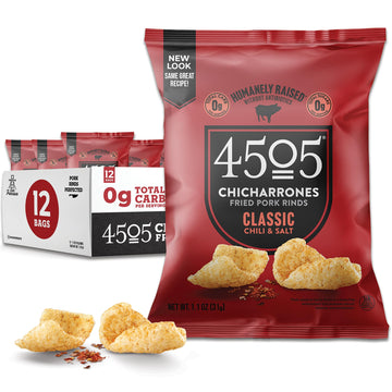 4504 Chicharrones Fried Pork Rinds - Flavored Pork Skins - Low Carb, Gluten-Free, Protein Snack (Classic Chili & Salt)