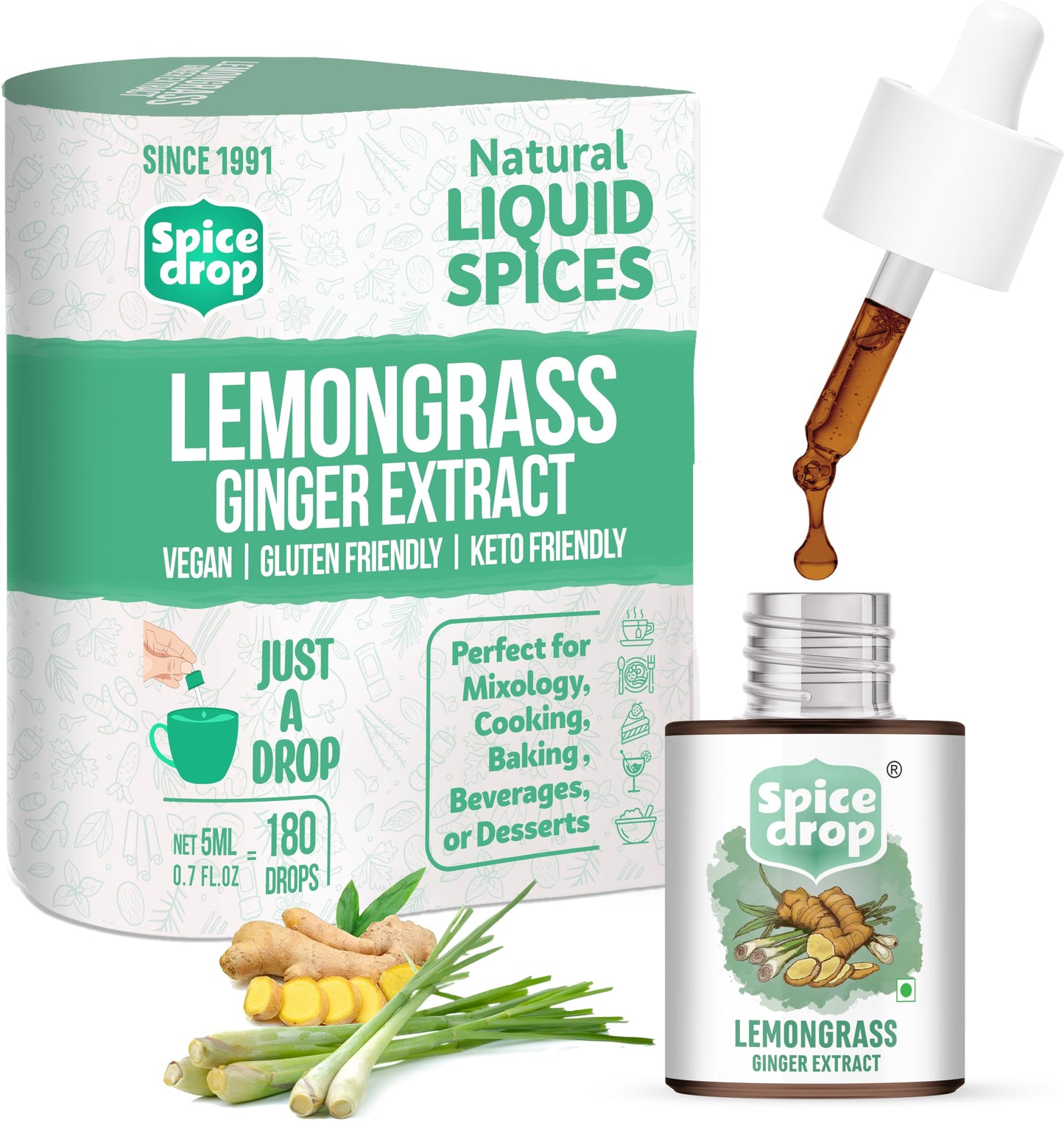 Spice Drop Lemongrass Ginger Natural Extract | Best For Tea, Soups, Salad Dressings, Shakes | 0.17 Oz (180 Drops) | No Preservatives | Vegan Friendly | Keto & Paleo Friendly | Non-Gmo | Drop And Stir