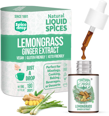 Spice Drop Lemongrass Ginger Natural Extract | Best For Tea, Soups, Salad Dressings, Shakes | 0.17 Oz (180 Drops) | No Preservatives | Vegan Friendly | Keto & Paleo Friendly | Non-Gmo | Drop And Stir
