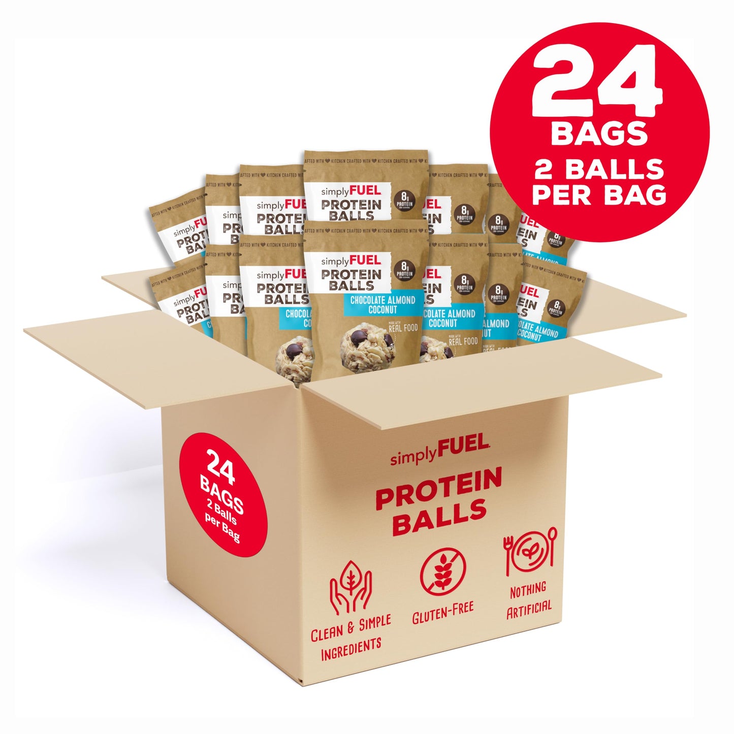 simplyFUEL Whole Food Protein Balls with Probiotics - Chocolate Almond Coconut Snacks - Protein Snack - Gluten Free Energy Balls (24 Packs)