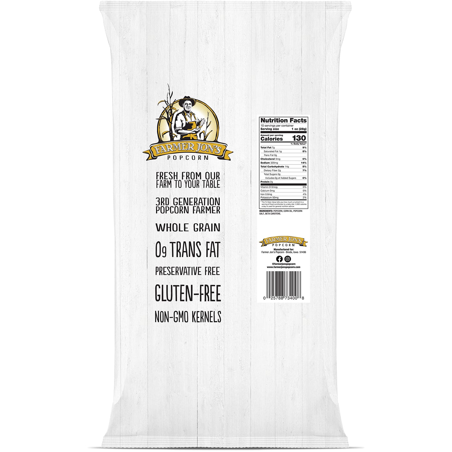 Farmer Jons Butter Popcorn, 10oz Large Bag of Butter Popped Popcorn, 3 Pack