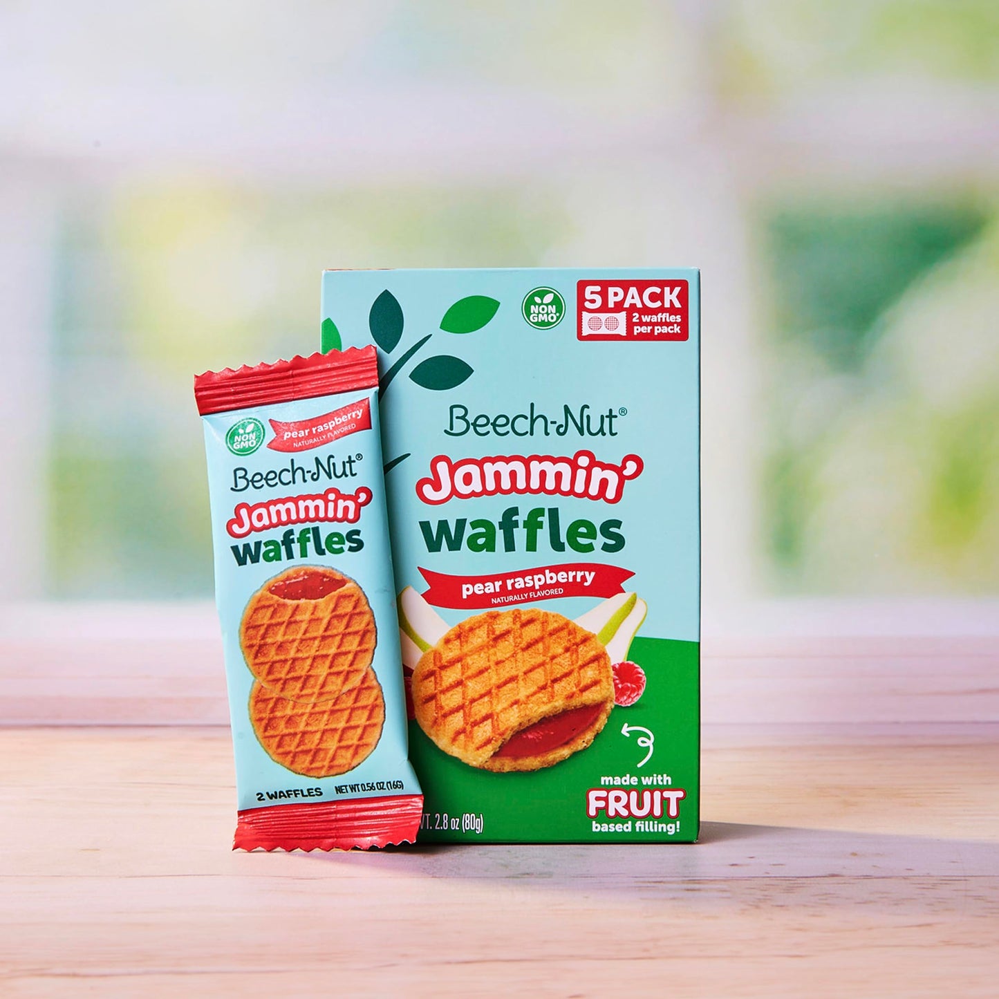 Beech-Nut Toddler Snacks Jammin Waffles With Fruit Filling For Babies & Toddlers, Pear Raspberry, 10 Boxes (50 Individually Wrapped Packs)