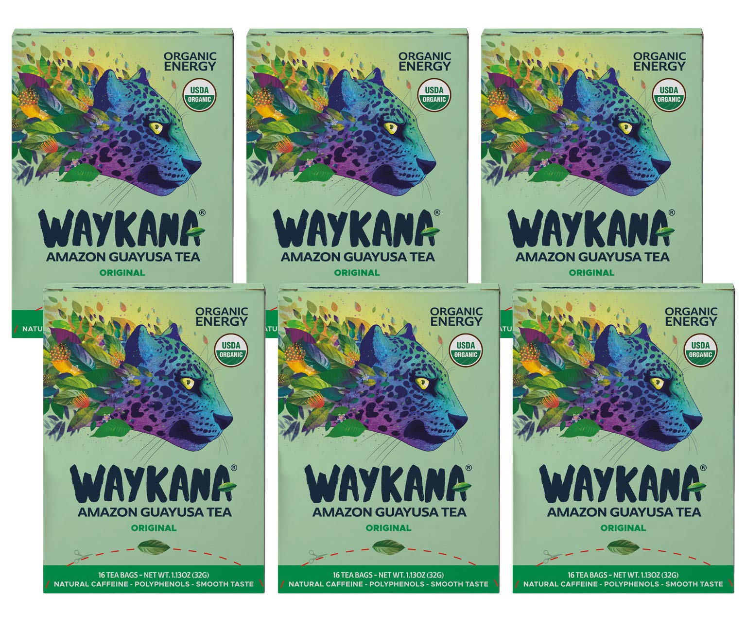 Waykana Guayusa Organic Green Tea Bags | 96 Count | Smooth Flavor | 6 Pack