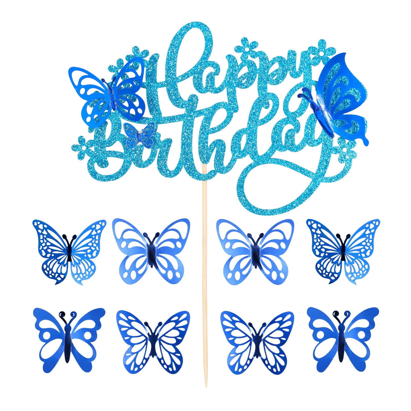25Pcs Butterfly Cake Toppers Happy Birthday Cake Topper 3D Butterfly Birthday Cake Decorations For Baby Shower Birthday Cake Dec